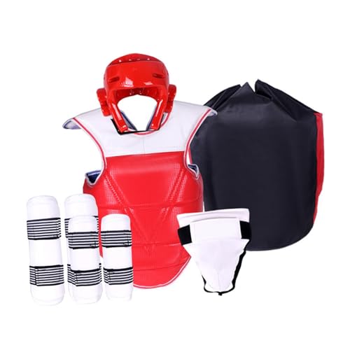 Perfeclan Taekwondo-Sparring-Ausrüstungsset für Männer, Karate-Kleidung, Kopfschutz, Armschutz, Beinschutz, Taekwondo-Uniformset, Rot, zum Boxen, XL von Perfeclan