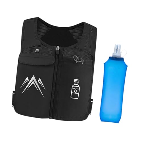 Perfeclan Trinkweste Sporttasche Leichter Tagesrucksack Verstellbarer Wasserrucksack Laufrucksack für Rennen Joggen Frauen Camping Radfahren, Schwarz mit Flasche von Perfeclan