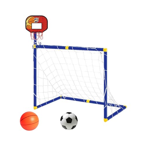 perfeclan Basketballkorb mit Fußballtornetz, Fußballausrüstung, 2 in 1 mit Rahmen, Übungsfußballtor, Fußballtore für drinnen und draußen, Rot von Perfeclan