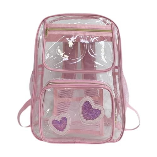 perfeclan Durchsichtiger Rucksack, leichte Büchertasche, Geschenke, Aufbewahrungstasche, Kinder-Schultasche, transparenter Rucksack aus PVC für Erwachsene, ROSA von Perfeclan