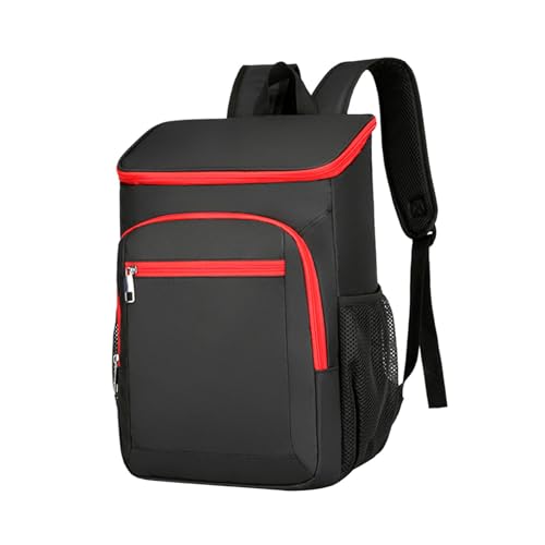 perfeclan Isolierter Kühlrucksack, Lunch-Rucksack für Erwachsene mit Reißverschlusstasche, leichter Camping-Rucksack, Thermotasche für die Arbeit, Angeln, Schwarz Rot von Perfeclan