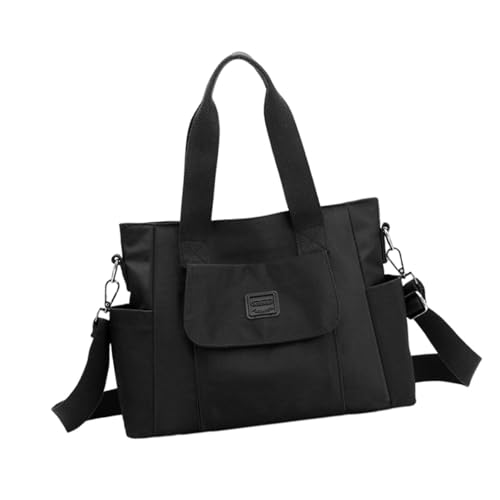 perfeclan Tragetasche für Damen, lässige Umhängetasche aus Nylon, Weekender-Tasche, reißfest, modische Wickeltasche, Laptoptasche zum Einkaufen, Urlaub, Schwarz von Perfeclan