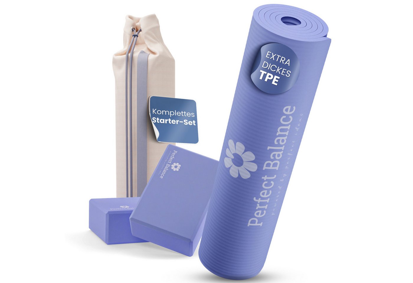 Perfect Balance Yogamatte Yoga Matten Set mit Retro-Baumwolltasche und 2 Blöcken Perfect Balance Yogamatte Yoga Matten Set mit Retro-Baumwolltasche und 2 Blöcken von Perfect Balance