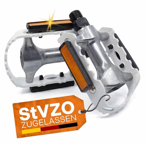 Trekking Pedale mit Reflektor nach StVZO aus Alu Anti-Rutsch Fahrradpedal Paar 9/16 Zoll Gewinde für Mountainbike/E-Bike/Trekking Bike Fahrrad Pedal Aluminium Fahrradpedale + Pedalreflektoren Weiß Trekking Pedale mit Reflektor nach StVZO aus Alu Anti-Rutsch Fahrradpedal Paar 9/16 Zoll Gewinde für Mountainbike/E-Bike/Trekking Bike Fahrrad Pedal Aluminium Fahrradpedale + Pedalreflektoren Weiß von LOEVELOSI