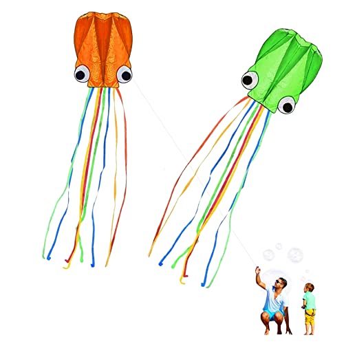 Großer Tintenfisch Fliegender Kite für Strand fliegend Kite mit langem farbenfrohen Schwanzstrandspielzeug für Beath Party 2pcs String 2pcs Kites, Drachen, Drachen von Pesoncarl