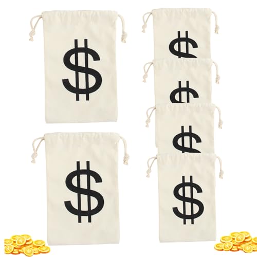 Geldbeutel Geld Draw String Bags Party Dollar Schild Tragbarer Leinwand Geldbag für Halloween Party Gold Bullion 6pcs 6,7x9.9in von Pettaku