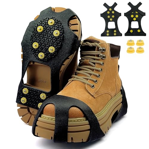 10 Zähnen Schuhspikes Ice Schuhkrallen,Anti Rutsch Schuhspikes,Eisspikes Wandern,Schuhspikes,Für Winter Outdoor Sports Klettern,Schnee-und Eiswanderungen (Gelb L) von Peutpy