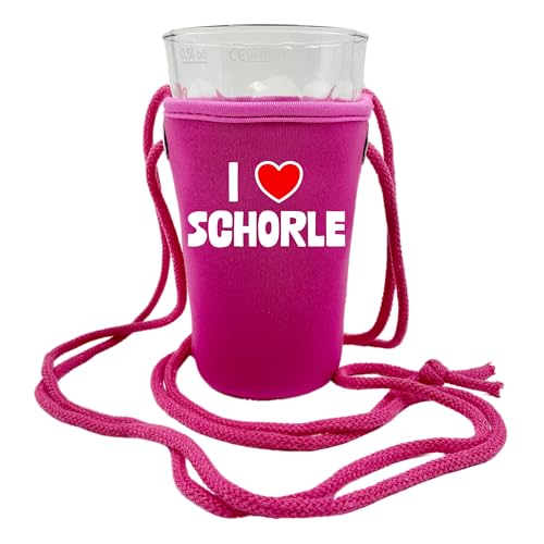 I Love Schorle Dubbeglashalter (Pink) - Passend für 0,5 L Dubbeglas - Pfälzer Schorlehalter zum Umhängen von Pfalz Schorle Edition