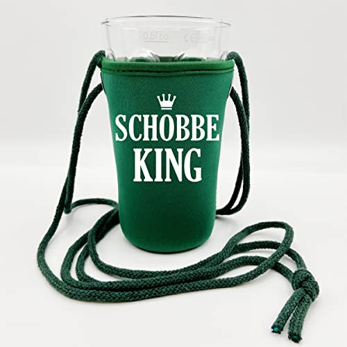 Schobbe King Dubbeglashalter (Grün) - Passend für 0,5 L Dubbeglas - Pfälzer Schorlehalter zum Umhängen von Pfalz Schorle Edition