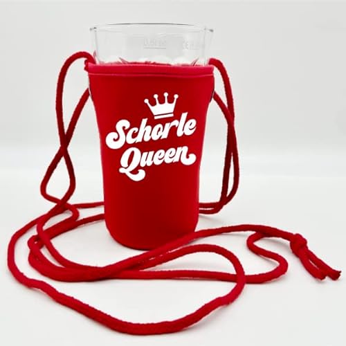 Schorle Queen Dubbeglashalter Rot (Schrift Weiß) - Passend für 0,5 L Dubbeglas - Pfälzer Schorlehalter zum Umhängen von Pfalz Schorle Edition