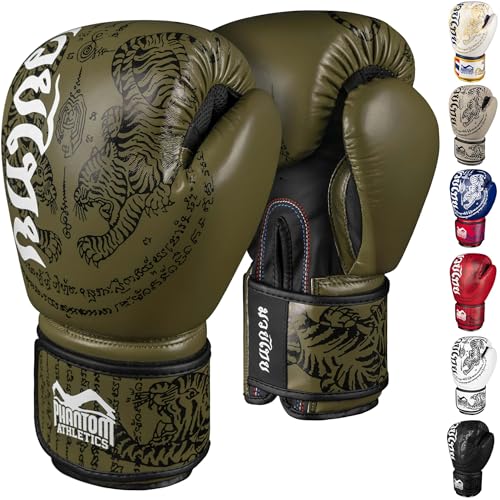 Phantom Athletics Boxhandschuhe Männer - Muay Thai | MMA und Kickbox | 10-16oz Boxing Gloves für Kampfsport | Box Handschuhe Herren, Damen und Kinder (Muay Thai - Army, 12 Oz) von Phantom Athletics