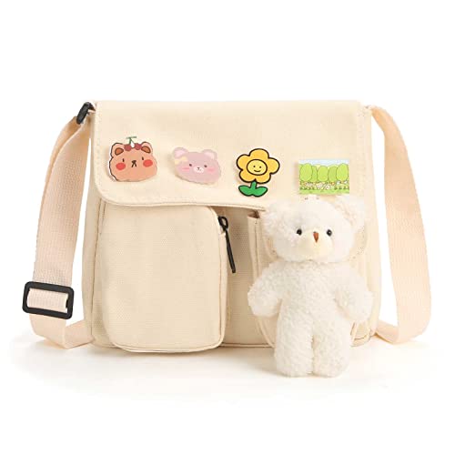 Phaoullzon Kawaii Crossbody Bag Cute Messenger Bags Canvas Shoulder Purse Gifts for teen girls, Beige 1 (Small), Kuriertaschen von Phaoullzon