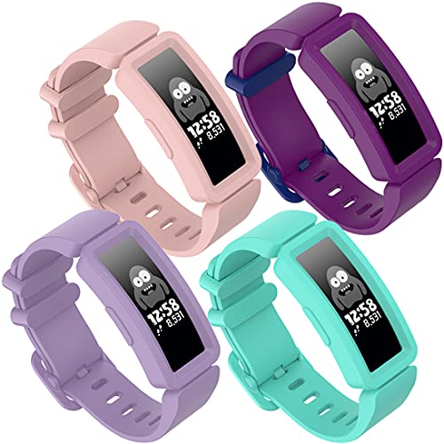 Pheant Armbänder Kompatibel mit Fitbit Ace 2 Armband für Kinder 6+,weiches Silikon Ersatzarmband für Fitbit Inspire HR Sportarmband für Jungen Mädchen,Traube Teal Rosa Lila von Pheant