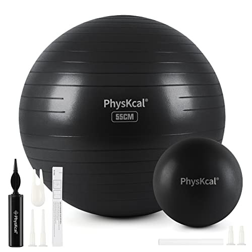 PhysKcal 55cm Black Dicker Gymnastikball und 23 cm Pilatesball Set, Anti Burst Gymnastikball, Anti-Rutsch-Sitzball, Balanceball, Yogaball für Zuhause, Fitnessstudio und Büro von PhysKcal
