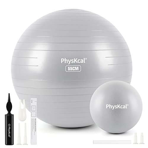 PhysKcal 55cm Grey Dicker Gymnastikball und 23 cm Pilatesball Set, Anti Burst Gymnastikball, Anti-Rutsch-Sitzball, Balanceball, Yogaball für Zuhause, Fitnessstudio und Büro von PhysKcal