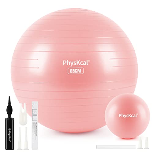 PhysKcal 65cm Pink Dicker Gymnastikball und 23 cm Pilatesball Set, Anti Burst Gymnastikball, Anti-Rutsch-Sitzball, Balanceball, Yogaball für Zuhause, Fitnessstudio und Büro von PhysKcal