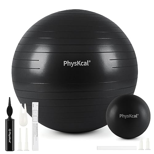 PhysKcal 75cm Black Dicker Gymnastikball und 23 cm Pilatesball Set, Anti Burst Gymnastikball, Anti-Rutsch-Sitzball, Balanceball, Yogaball für Zuhause, Fitnessstudio und Büro von PhysKcal