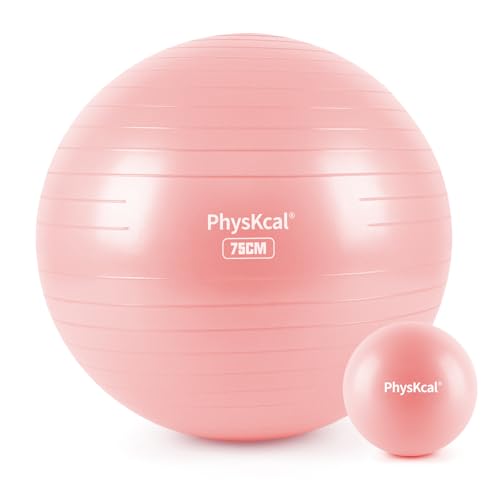 PhysKcal 75cm Pink Dicker Gymnastikball und 23 cm Pilatesball Set, Anti Burst Gymnastikball, Anti-Rutsch-Sitzball, Balanceball, Yogaball für Zuhause, Fitnessstudio und Büro von PhysKcal