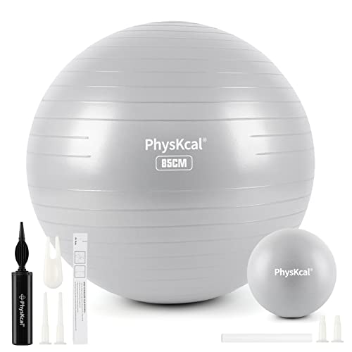 PhysKcal 85cm Grey Dicker Gymnastikball und 23 cm Pilatesball Set, Anti Burst Gymnastikball, Anti-Rutsch-Sitzball, Balanceball, Yogaball für Zuhause, Fitnessstudio und Büro von PhysKcal