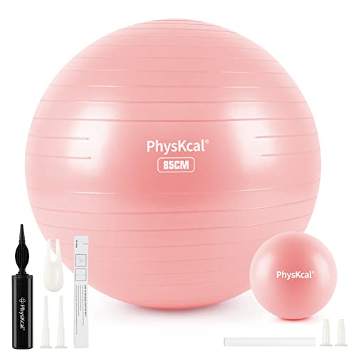 PhysKcal 85cm Pink Dicker Gymnastikball und 23 cm Pilatesball Set, Anti Burst Gymnastikball, Anti-Rutsch-Sitzball, Balanceball, Yogaball für Zuhause, Fitnessstudio und Büro von PhysKcal