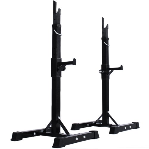 Physionics® Langhantelablage - bis 300 kg, Zwei Ablagen, 12/6 Fach verstellbar, rutschfeste Standbeine, Rahmen: Stahl - Hantelablage, Hantelständer, Kniebeugenständer, Squat-Rack, Langhantelständer von Physionics