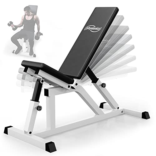 Physionics® Multifunktion Hantelbank - Rückenlehne 7-fach und Sitz 4-fach verstellbar, klappbar, bis 200kg belastbar- Schrägbank, Flachbank, Trainingsbank von Physionics