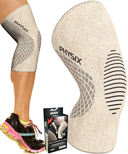 Physix Gear Kniebandage, Kompressionsbandage, Alternative zur Knieschiene, für Damen und Herren, Kniebandage, Krafttraining, Knieschoner (M-Schwarz & Beige, 1 Stück) von Physix Gear Sport