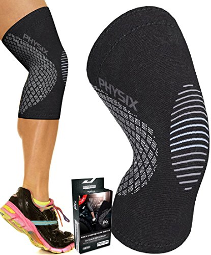 Physix Gear Kniebandage, Kompressionsbandage, Alternative zur Knieschiene, für Damen und Herren, Kniebandage, Krafttraining, Knieschoner (M-Schwarz & Grau, 1 Stück) von Physix Gear Sport