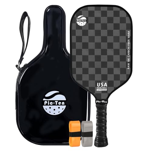 Pic-Ten Pickleball-Paddel, USA-Pickleball-zugelassen, 18 K Rohkohlefaser-Oberfläche (CFS), hohe Körnung und Spin, mit 16 mm Polypropylen-Wabenkern, ideal für Anfänger und professionelle Spieler von Pic-Ten