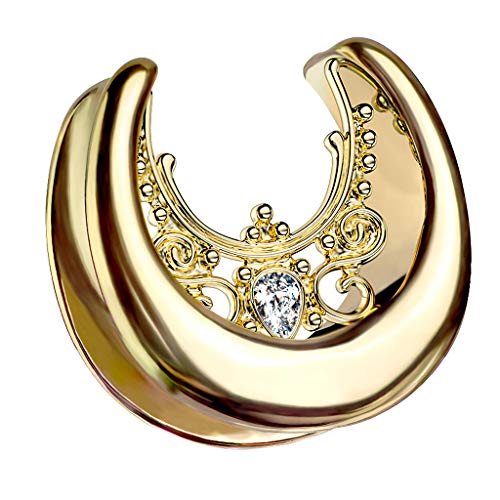 Halbrunder Flesh Tunnel Ohr Plug Piercing Spreader Halbrund Creole Ohrring Ohrpiercing Stahl Tribal mit Strass Glitzer Kristall Gold 10mm Halbrunder Flesh Tunnel Ohr Plug Piercing Spreader Halbrund Creole Ohrring Ohrpiercing Stahl Tribal mit Strass Glitzer Kristall Gold 10mm von Piercingfaktor
