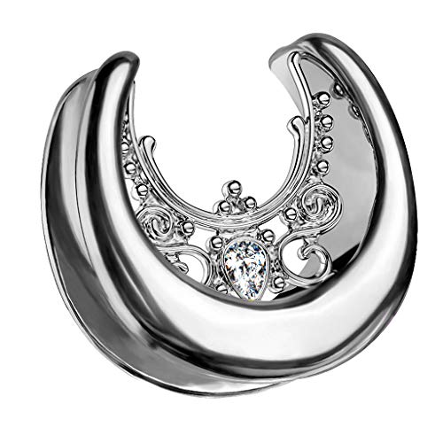 Halbrunder Flesh Tunnel Ohr Plug Piercing Spreader Halbrund Creole Ohrring Ohrpiercing Stahl Tribal mit Strass Glitzer Kristall Silber 19mm Halbrunder Flesh Tunnel Ohr Plug Piercing Spreader Halbrund Creole Ohrring Ohrpiercing Stahl Tribal mit Strass Glitzer Kristall Silber 19mm von Piercingfaktor