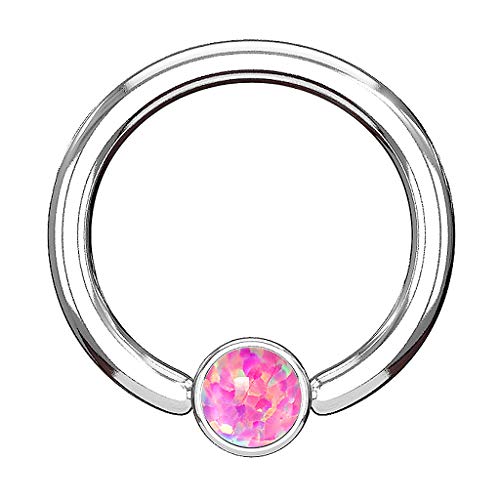 Piercingfaktor BCR Piercing Klemmring Ring Flach mit Opal Klemm Kugel Septum Nasen Lippen Helix Ohr Tragus Silber Pink 1,2mm x 8mm x 3mm von Piercingfaktor