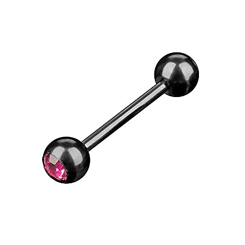 Piercingfaktor Barbell Stab Piercing Hantel Stecker Zungenpiercing Zunge Intim Brust Oral Ohr Tragus Helix Ohrpiercing Kugel Schwarz mit Kristall Pink 1,6mm x 16mm x 6mm von Piercingfaktor