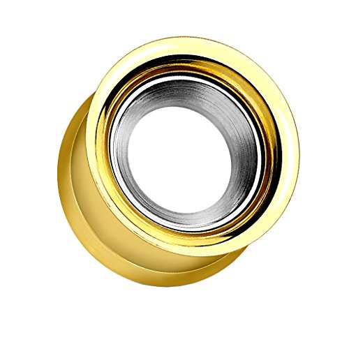 Piercingfaktor Flesh Tunnel Ear Plug Piercing Ohr Double Flared mit silberfarbenem Ring Inlay 12mm Gold Piercingfaktor Flesh Tunnel Ear Plug Piercing Ohr Double Flared mit silberfarbenem Ring Inlay 12mm Gold von Piercingfaktor