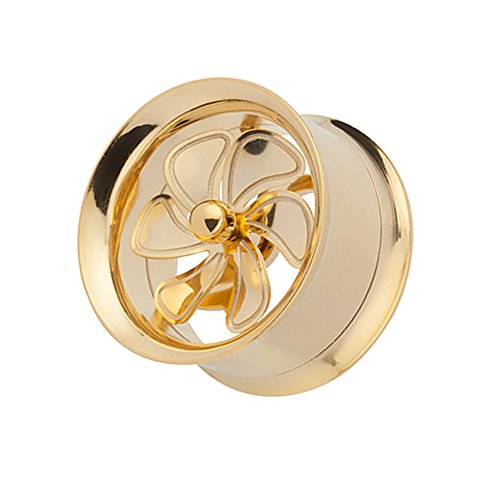 Piercingfaktor Flesh Tunnel Ohr Schraub Ear Plug Piercing Edelstahl Schraubverschluss Fan Turbine Propeller Windmühle 16 mm Gold von Piercingfaktor