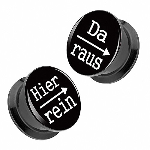 Piercingfaktor Flesh Tunnel Schraub Ohr Plug Piercing Ear Lobe Lobes aus Kunststoff Picture mit Schriftmotiv Hier rein, Da Raus 25mm schwarz Piercingfaktor Flesh Tunnel Schraub Ohr Plug Piercing Ear Lobe Lobes aus Kunststoff Picture mit Schriftmotiv Hier rein, Da Raus 25mm schwarz von Piercingfaktor