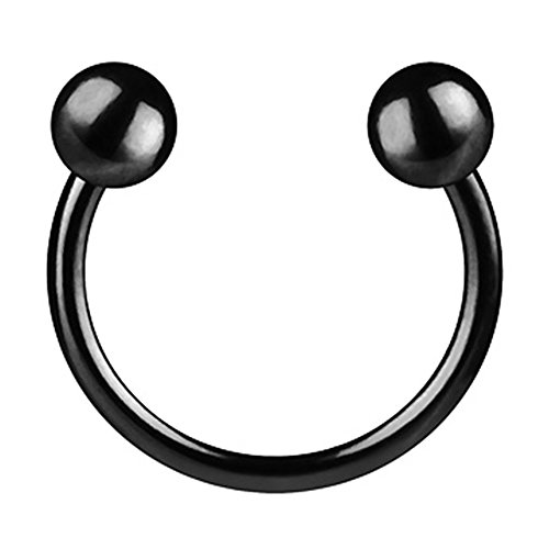 Piercingfaktor Hufeisen Ring Horseshoe Edelstahl Piercing Brust Nippel Lippe Nase Septum Tragus Ohr Helix Intim mit Kugeln Schwarz 1,0mm x 10mm x 3mm von Piercingfaktor