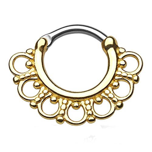 Piercingfaktor Piercing Ring Septum Tragus Helix Ohr Nase Lippe Brust Intim Nasenpiercing Nasenring Ohrpiercing Schild Clicker Tribal Vintage Gold 1,2mm Piercingfaktor Piercing Ring Septum Tragus Helix Ohr Nase Lippe Brust Intim Nasenpiercing Nasenring Ohrpiercing Schild Clicker Tribal Vintage Gold 1,2mm von Piercingfaktor