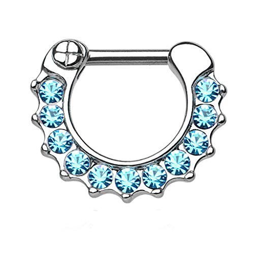 Piercingfaktor Piercing Ring Septum Tragus Helix Ohr Nase Lippe Brust Intim Nasenpiercing Nasenring Ohrpiercing Schild Clicker mit Glitzer Kristall 1,6mm Aqua von Piercingfaktor