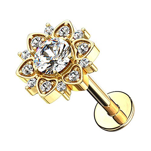 Piercingfaktor Universal Piercing Tragus Helix Ohr Cartilage Stab Labret Stecker Madonna Lippenpiercing Lippe mit Kristall Blume Gold 8mm Piercingfaktor Universal Piercing Tragus Helix Ohr Cartilage Stab Labret Stecker Madonna Lippenpiercing Lippe mit Kristall Blume Gold 8mm von Piercingfaktor