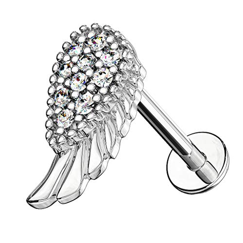 Piercingfaktor Universal Piercing Tragus Helix Ohr Cartilage Stab Labret Stecker Madonna Lippenpiercing Lippe mit Kristall Engelsflügel Silber 8mm Piercingfaktor Universal Piercing Tragus Helix Ohr Cartilage Stab Labret Stecker Madonna Lippenpiercing Lippe mit Kristall Engelsflügel Silber 8mm von Piercingfaktor
