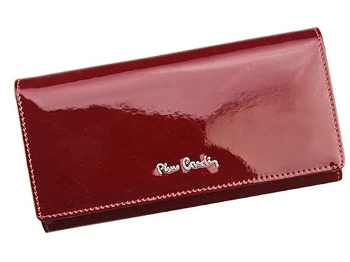 Pierre Cardin Brieftasche für Damen aus 100% Naturleder mit glänzender Oberfläche 17,5 x 9,5 x 3,3 cm für bis zu 10 Karten 21 Scheinfächer 2 Münzfächer Farbe Rot von Pierre Cardin