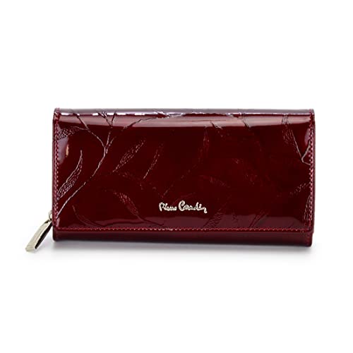 Pierre Cardin Damen Portemonnaie Leaf Wallet Plant Motiv Elegant Praktisch Lackleder Large 19,5x10x4cm Burgundy, Dunkelrot von Pierre Cardin