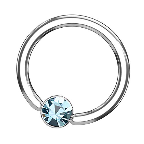 Piersando BCR Piercing Klemmring Ring Flach mit Kristall Klemm Kugel Septum Nasen Lippen Helix Ohr Tragus Silber Aqua 1,2mm x 10mm x 4mm von Piersando