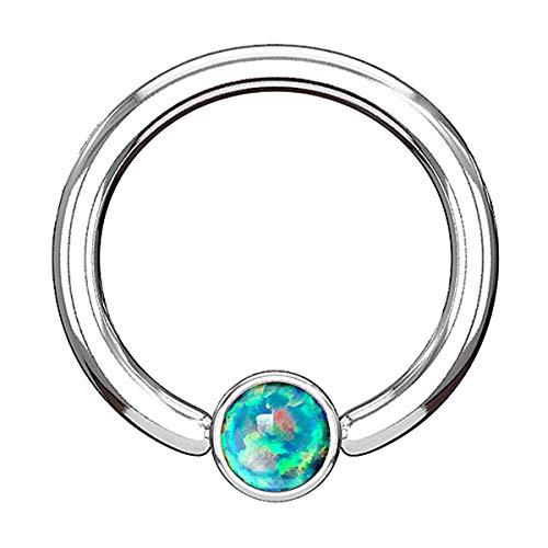 Piersando BCR Piercing Klemmring Ring Flach mit Opal Klemm Kugel Septum Nasen Lippen Helix Ohr Tragus Silber Grün 1,2mm x 8mm x 3mm von Piersando