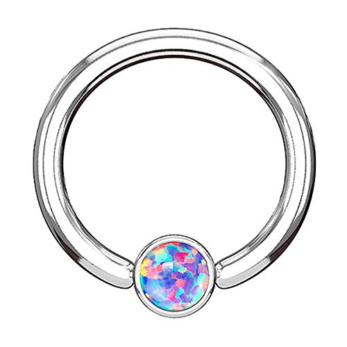 Piersando BCR Piercing Klemmring Ring Flach mit Opal Klemm Kugel Septum Nasen Lippen Helix Ohr Tragus Silber Lila 1,2mm x 8mm x 3mm von Piersando