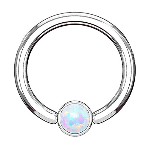 Piersando BCR Piercing Klemmring Ring Flach mit Opal Klemm Kugel Septum Nasen Lippen Helix Ohr Tragus Silber Weiß 1,2mm x 8mm x 3mm Piersando BCR Piercing Klemmring Ring Flach mit Opal Klemm Kugel Septum Nasen Lippen Helix Ohr Tragus Silber Weiß 1,2mm x 8mm x 3mm von Piersando