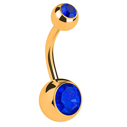 Piersando Bauchnabelpiercing Bauch Banane Piercing Stecker Gebogen Gold vergoldet mit Doppel Kristall Kugel Blau 5mm x 8mm Piersando Bauchnabelpiercing Bauch Banane Piercing Stecker Gebogen Gold vergoldet mit Doppel Kristall Kugel Blau 5mm x 8mm von Piersando