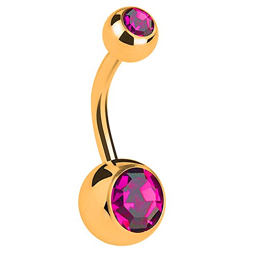 Piersando Bauchnabelpiercing Bauch Banane Piercing Stecker Gebogen Gold vergoldet mit Doppel Kristall Kugel Pink 5mm x 8mm Piersando Bauchnabelpiercing Bauch Banane Piercing Stecker Gebogen Gold vergoldet mit Doppel Kristall Kugel Pink 5mm x 8mm von Piersando