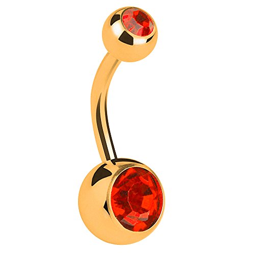 Piersando Bauchnabelpiercing Bauch Banane Piercing Stecker Gebogen Gold vergoldet mit Doppel Kristall Kugel Rot 5mm x 8mm Piersando Bauchnabelpiercing Bauch Banane Piercing Stecker Gebogen Gold vergoldet mit Doppel Kristall Kugel Rot 5mm x 8mm von Piersando